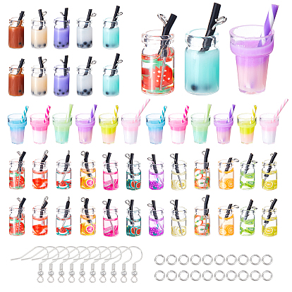 DIY 23Pairs Milky Tea Themed Dangle Earring Making Kits, Including 23 Colors Glass Bottle Pendants, Brass Earring Hooks & Jump Rings