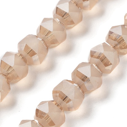 Electroplate Transparent Glass Beads Strands, Frosted, Faceted, Lantern