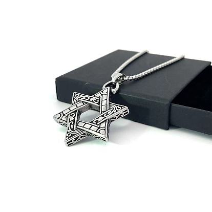 Ожерелья из нержавеющей стали с подвеской в виде звезды Давида в стиле хип-хопа для мужчин и женщин