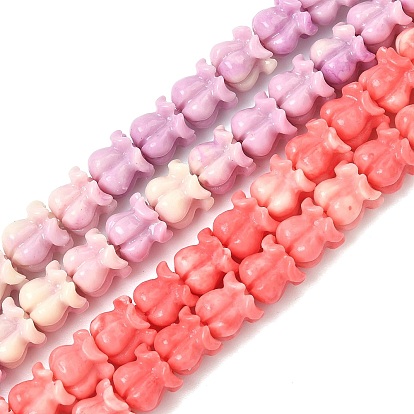 Нити резных бусин синтетического коралла, цветок