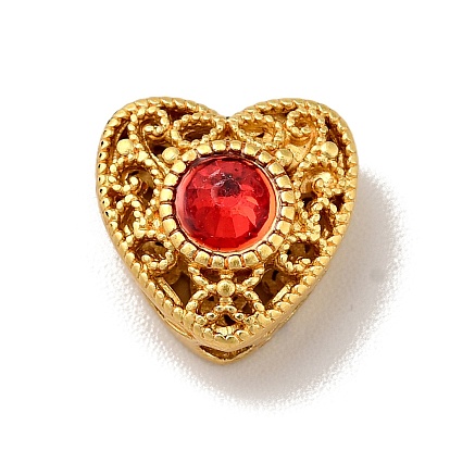 Rack Plating Brass Rhinestone Beads, Long-Lasting Plated, Cadmium Free & Lead Free, Heart