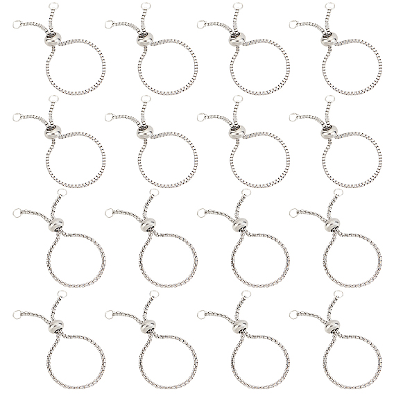 20Pcs 2 Style Adjustable 304 Stainless Steel Box & Bolo Chain Slider Ring Making, Adjustable Finger Ring Making
