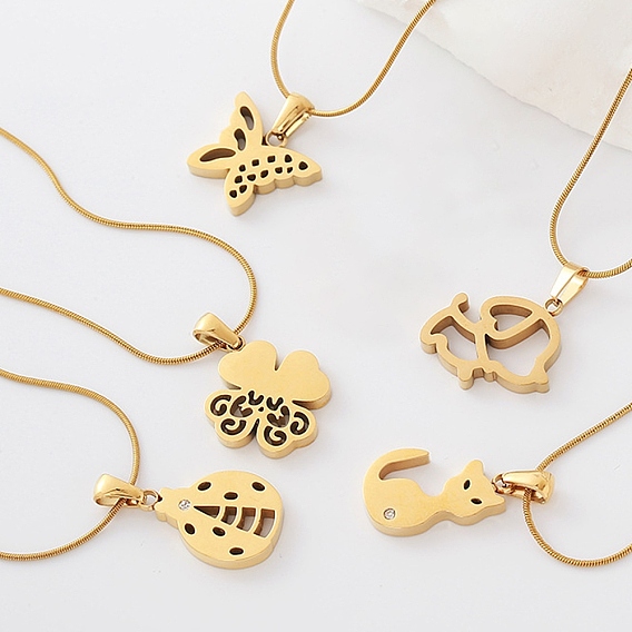 304 de acero inoxidable collares pendientes, dorado