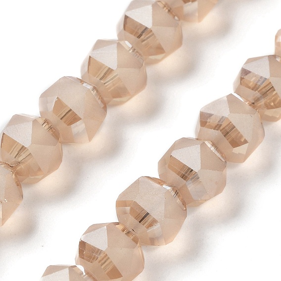 Electroplate Transparent Glass Beads Strands, Frosted, Faceted, Lantern