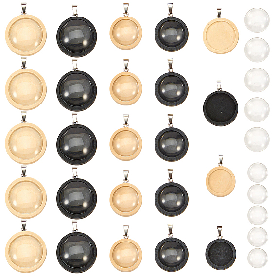 Anhänger machen, Holzanhänger Cabochon-Einstellungen, mit Edelstahl-Zubehör, transparente Klarglas-Cabochons