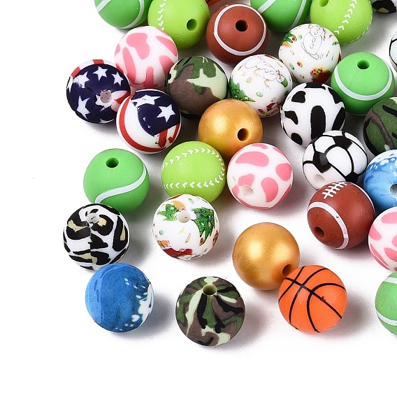 Printed Silicone Beads, Round