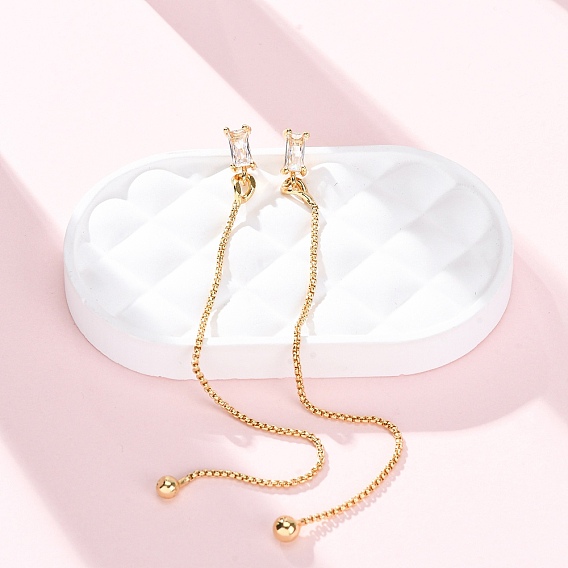 Прямоугольная латунная микропаве прозрачный кубический цирконий резьба для ушей, стойки покрытие, долговечный, без кадмия и без свинца