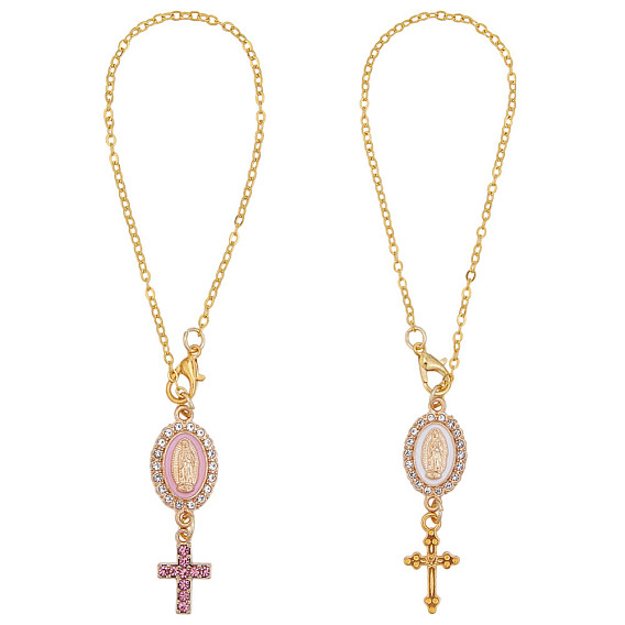 2шт 2 цвета сплав эмаль с подвесками из стразов, овал с изображением Девы Марии и креста, золотые