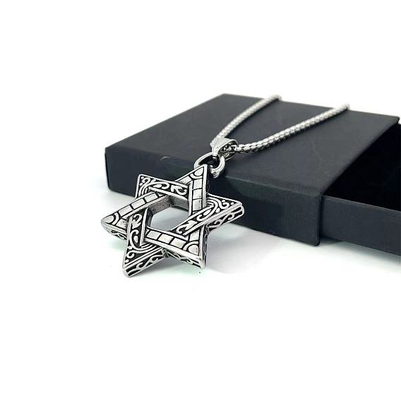 Ожерелья из нержавеющей стали с подвеской в виде звезды Давида в стиле хип-хопа для мужчин и женщин