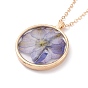 Dry Pressed Real Flower Resin Pendant Necklace, Light Gold Alloy Choker Necklace for Women