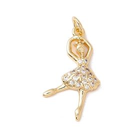 Brass Micro Pave Cubic Zirconia Pendants, with Jump Ring, Cadmium Free & Lead Free, Dancer