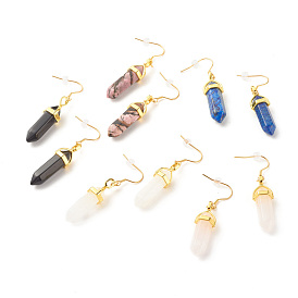 Natürliche Edelstein-Ohrringe mit doppelter Spitze, Edelsteinschmuck für Damen, golden