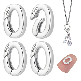 4 шт. 925 Кольца с пружинным затвором из стерлингового серебра, овальные