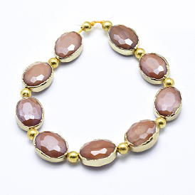 Electroplate Glass Beads Strands, with Brass Findings, Full Plated, Faceted, Oval & Round