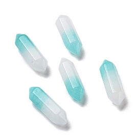 Natürliche grün-weiße Jade-Heilsteine, Reiki-Energieausgleichs-Meditationstherapiestab, kein Loch, gefärbt, facettiert, doppelt abgeschlossene Punkte