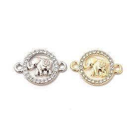 Alloy Crystal Rhinestone Connector Charms, Flat Round with Elephant Links
