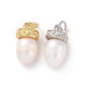 Rack Plating Shell Pearls Charms, with Brass Findings and Jump Ring, Long-Lasting Plated, Cadmium Free & Lead Free, Oval