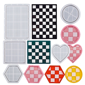 DIY Silicone Coaster Molds, Resin Casting Molds, for UV Resin, Epoxy Resin Jewelry Making, Tartan Pattern, Heart/Flat Round/Hexagon/Square/Rectangle