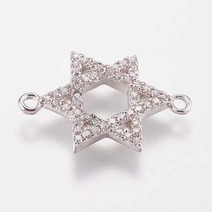 Brass Micro Pave Cubic Zirconia Links, Cadmium Free & Nickel Free & Lead Free, for Jewish, Star of David