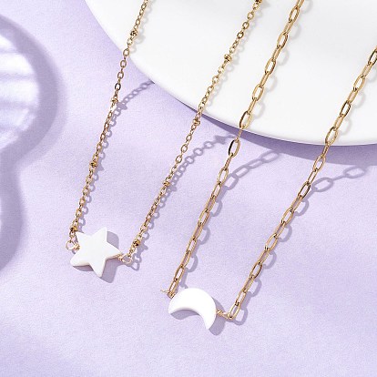 2 шт. 2 стили: подвеска в виде луны и звезды из натуральной пресноводной раковины 304 цепочки из нержавеющей стали в виде спутников, золотые