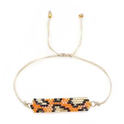 Friendship Leopard Print Loom Pattern Miyuki Seed Beads Bracelets for Women, Adjustable Nylon Cord Braided Bead Bracelets