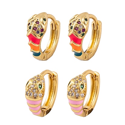 Серьги из циркония, серьги-кольца со змеиной эмалью для женщин и мужчин, реальный 18 k позолоченный