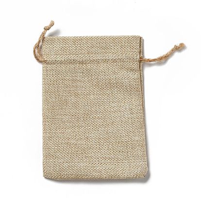 Linen Pouches, Drawstring Bag, Rectangle with White Heart Pattern