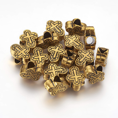 Tibetan Style Alloy Cross Large Hole European Beads, Cadmium Free & Lead Free, 14.5x11x6.5mm, Hole: 4.5mm, about 400pcs/1000g