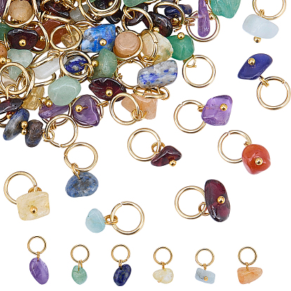 98 шт 7 стили натуральные каменные крошки подвески, натуральный гранат, красный авантюрин, зеленый авантюрин, аметист, цитрин, аквамарин и лазурит, с 304 кольцами из нержавеющей стали
