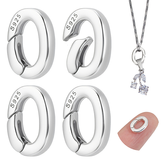 4 шт. 925 Кольца с пружинным затвором из стерлингового серебра, овальные