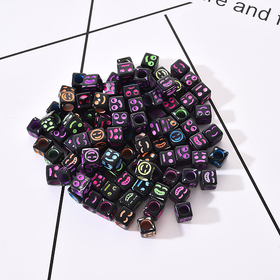 Craft Acrylic Beads, Cube with Mixed Expression