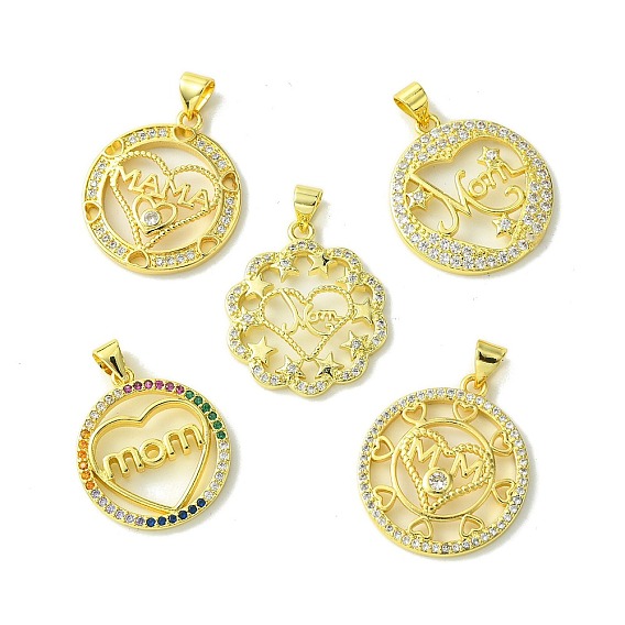 Подвески из латуни с микропаве ко Дню матери и кубическим цирконием, без кадмия, без никеля и без свинца, слово мама