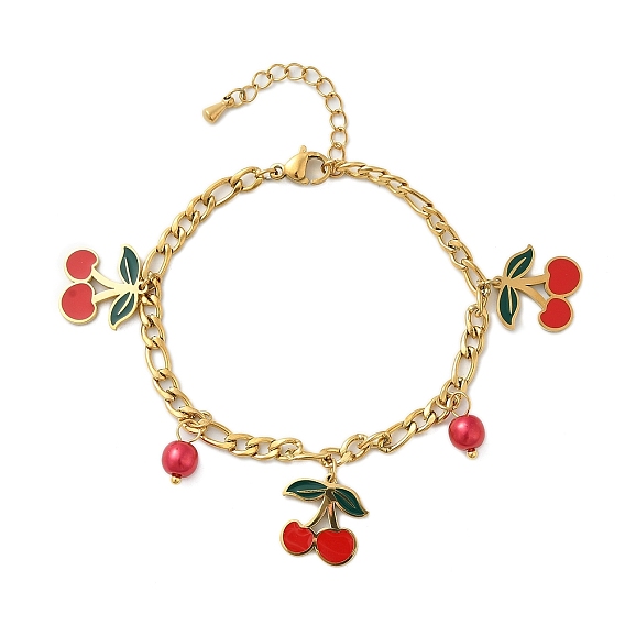 304 браслеты с подвесками в виде вишни из нержавеющей стали с эмалью, браслеты figaro chains для женщин