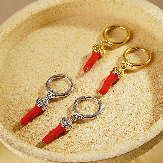 Серьги-кольца из нержавеющей стали красного перца чили