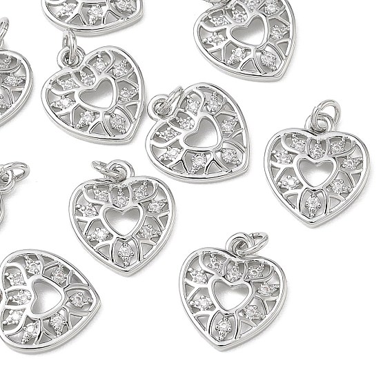 Colgantes de latón con circonitas cúbicas transparentes de Shegrace para el Día de San Valentín, encantos del corazón, sin cadmio, plomo, níquel