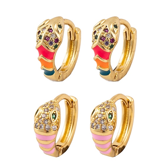 Серьги из циркония, серьги-кольца со змеиной эмалью для женщин и мужчин, реальный 18 k позолоченный