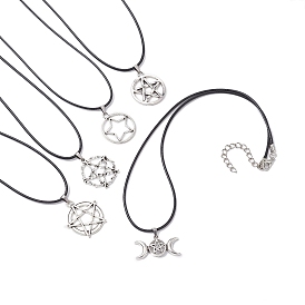 Colliers à pendentifs en alliage pentagramme de sorcière, collier cordon ciré pour femme