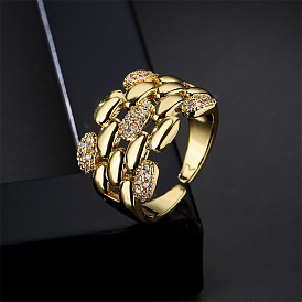 18K Gold Plated Geometric Open Ring with Zircon Stone - Australian Style
