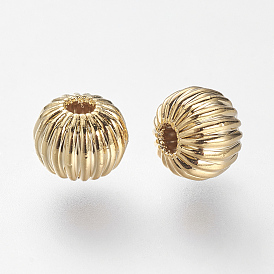 Латунная гофрированная бисера, рондель, без никеля , реальный 18 k позолоченный