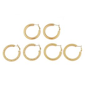 PVD Vacuum Plating 201 Stainless Steel Hoop Earrings, with 304 Stainless Steel Pin