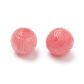 Shell Beads, Imitation Jade, Dyed, Curved, Round with Chinese Character Fu