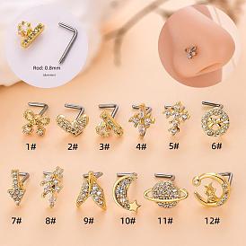 316l хирургические кольца для носа из нержавеющей стали с микропрорезью и прозрачным кубическим цирконием в форме буквы L