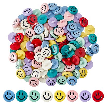 120шт 8 цвета пластиковые пуговицы на ножке, 1-луночное, улыбающееся лицо