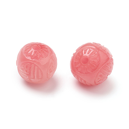 Shell Beads, Imitation Jade, Dyed, Curved, Round with Chinese Character Fu