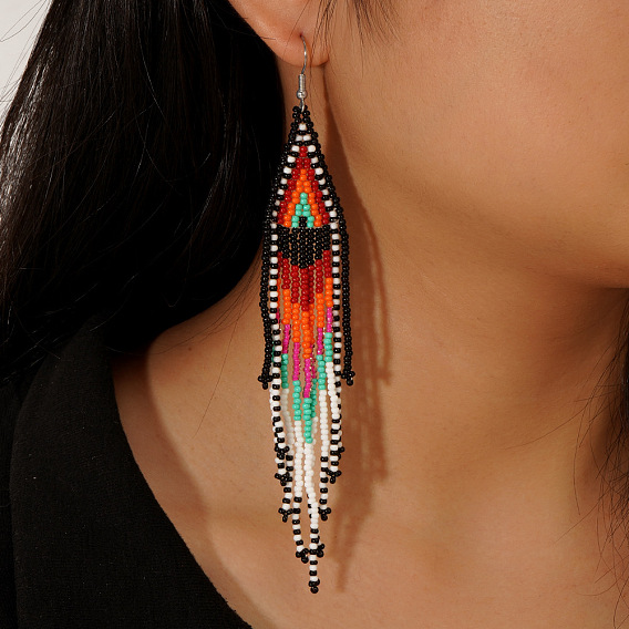 Handmade Glass Beaded Dangle Earrings, 304 Stainless Steel Dangle Earrings for Women, Tassel Earrings