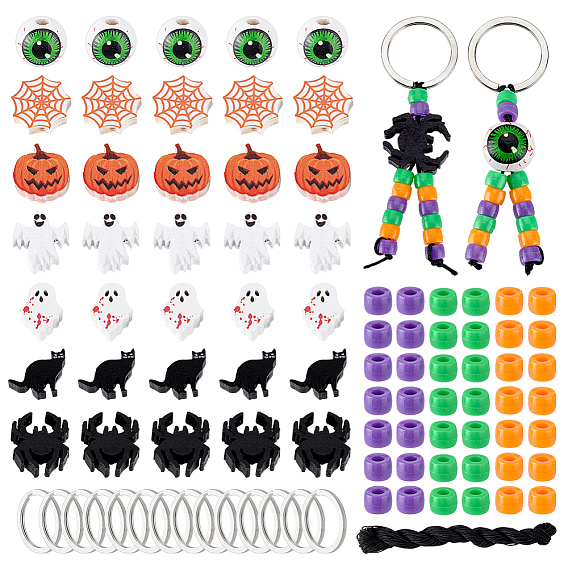 Наборы для самостоятельного изготовления брелков на тему Хэллоуина, в том числе деревянные бусы, пластиковые шарики, брелки из железа и полиэстер