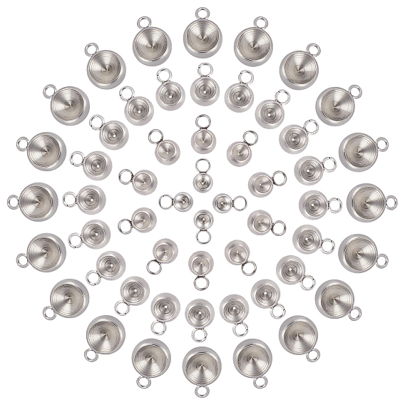 80Pcs 4 Style 304 Stainless Steel Pendant Rhinestone Settings, Round