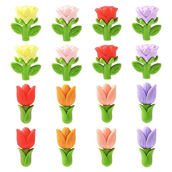 16Pcs 8 Colors Flower Silicone Beads