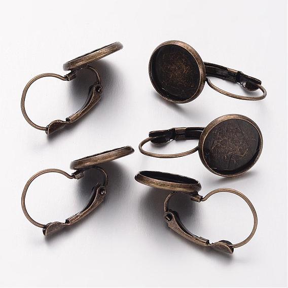 Brass Leverback Earring Findings, Nickel Free, Lead Free and Cadmium Free, Flat Round, 25x14mm, Tray: 12mm