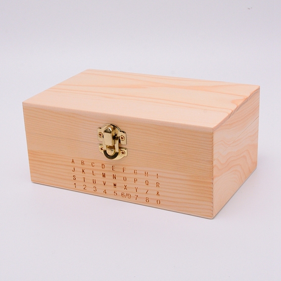 Rectangle Unfinished Wooden Box, with Hinged Lid and Front Clasp, for Alphabet Stamp Findings